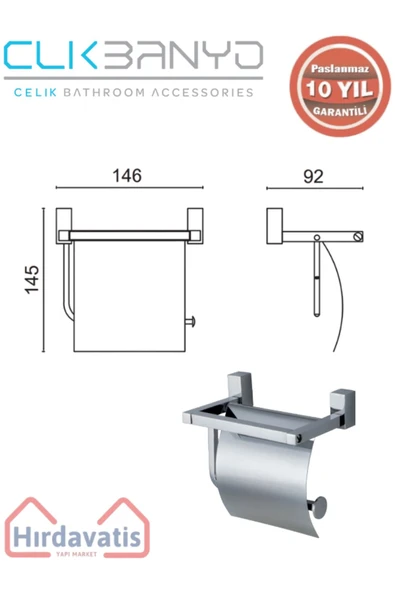 ÇELİK BANYO Paslanmaz Pirinç Swwor Geniş Kağıtlık - Resim 2