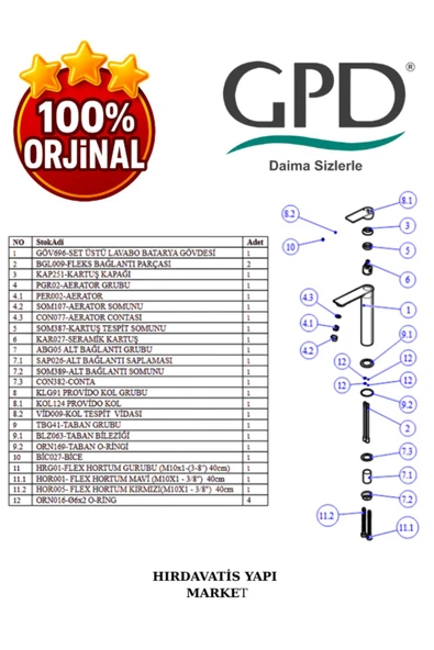GPD Provido MSL155-A Set Üstü Lavabo Bataryası - 5