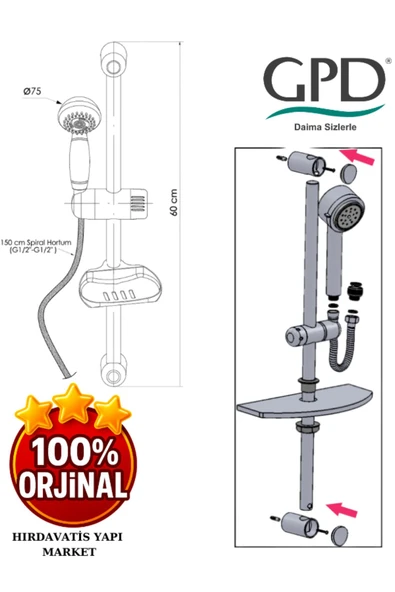 GPD DST16 Sürgülü Duş Seti (3 Fonksiyonlu Ø75) - 4