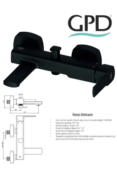 GPD PROVİDO SİYAH BATARYA VE DUŞ SETİ - 3