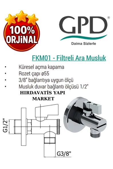 GPD MLB120- ADRİO LAVABO BATARYASI VE 2 ADET FKM01 FİLİTRELİ ARA MUSLUK - GPD - 5