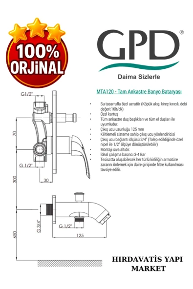 GPD Adrio Mta120 Tam Ankastre Banyo Bataryası - 3