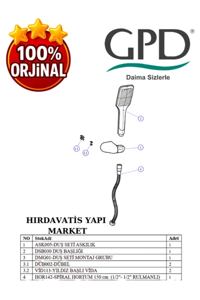 GPD DST37 Askılı Duş Seti (Tek Fonksiyonlu 80X125) - 10