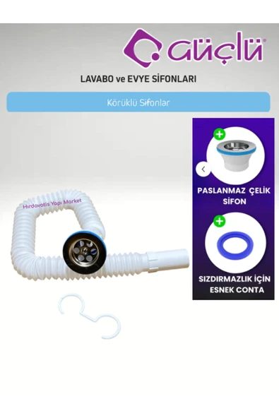 GÜÇLÜ KÖRÜKLÜ LAVABO EVYE SİFONU LÜX Q32 PASLANMAZ VİDALI