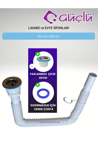 GÜÇLÜ KÖRÜKLÜ LAVABO EVYE SİFONU LÜX Q32 ÇİFTLİ KÖRÜK PASLANMAZ VİDALI - 6