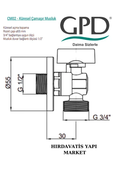 HIRDAVATİS YAPI MARKET GPD DARİA KÜRESEL MUSLUK MİNİ ÇAMAŞIR MUSLUK - 3