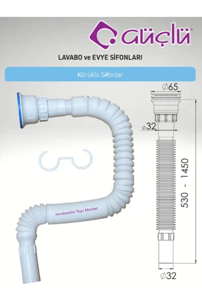 GÜÇLÜ KÖRÜKLÜ LAVABO EVYE SİFONU LÜX Q32 ÇİFTLİ KÖRÜK PASLANMAZ VİDALI - 2