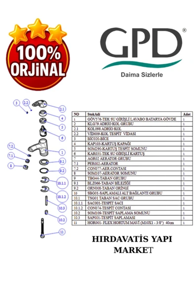 GPD Adrio MLT120 Tek Su Girişli Lavabo Bataryası - 5