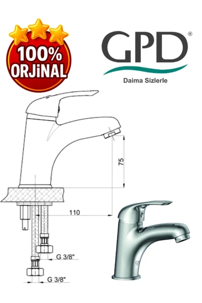GPD MLB120- ADRİO LAVABO BATARYASI VE 2 ADET FKM01 FİLİTRELİ ARA MUSLUK - GPD - 2