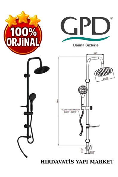 GPD DST19-2-S Yönlendiricili Duş Seti (3 Fonksiyonlu El Duşu + Ø200) - 8