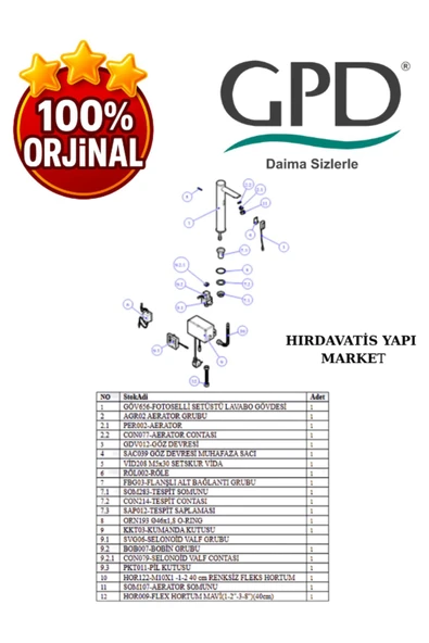 GPD FLB07-2 Fotoselli Lavabo Bataryası (Tek Su Girişli) - 5
