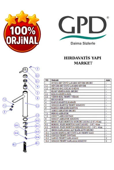 GPD Espina MSL70 Set Üstü Lavabo Bataryası - 5
