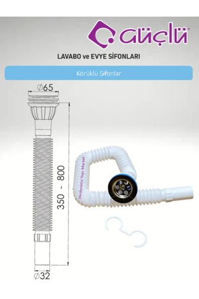 GÜÇLÜ KÖRÜKLÜ LAVABO EVYE SİFONU LÜX Q32 PASLANMAZ VİDALI - 6