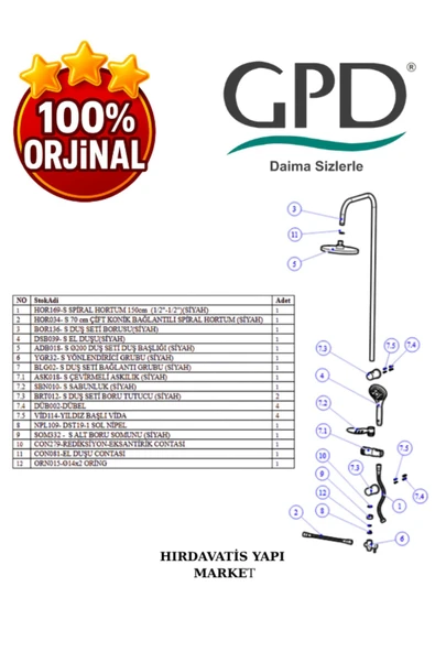 GPD DST19-2-S Yönlendiricili Duş Seti (3 Fonksiyonlu El Duşu + Ø200) - 5
