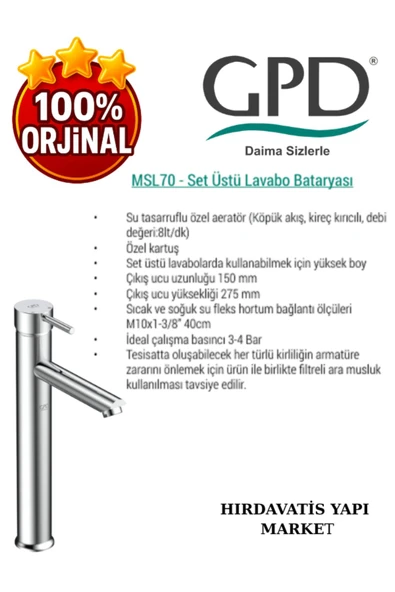 GPD Espina MSL70 Set Üstü Lavabo Bataryası - 4