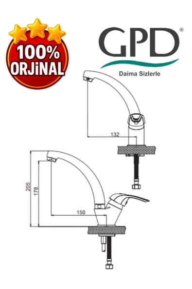 GPD Adrio MTT120 Tek Su Girişli Tek Gövde Lavabo Bataryası - 2