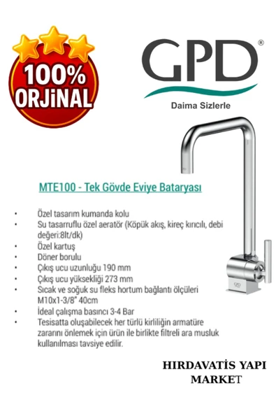 GPD Frezia MTE100 Tek Gövde Eviye Bataryası - 4