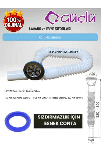 GÜÇLÜ Sabit Kafalı Körüklü Lavabo ve Evye Sifonu Meram Q32 - 4