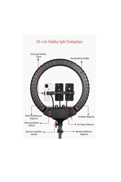 Led Rl-21 Inç 220v Girişli 3 Adet Telefon Tutacaklı+uzaktan Kumanda+çantalı Selfie Işığı - Resim 8