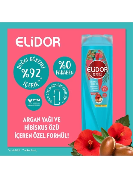 Elidor Doğanın Enerjisi Argan Yağı&Hibiskus Özü Şampuan 400 ml - Resim 3