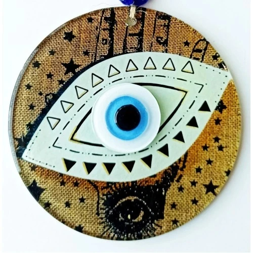 Nazar Boncuklu Göz Desenli Füzyon Cam Duvar Süsü