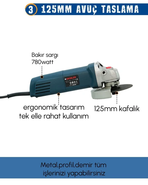 Elektrikli 5 Lİ Grup Set (4 lü Makine Seti Kırıcı Delici, 13mm Darbeli Vidalama Matkap, 125mm Avuç Taşlama, Dekupaj Testere + MMA777 İnverter Kaynak Makinesi) EEA433 - 4