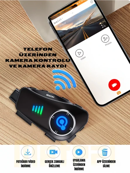Motorcular için Su Geçirmez Kameralı Bluetooth Intercom | Çoklu Bağlantı, Mikrofon & Çift Kulaklık, HD Kayıt - Resim 4