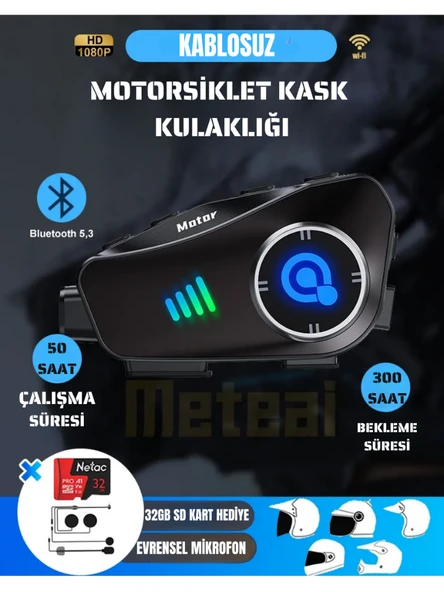 Motorcular için Su Geçirmez Kameralı Bluetooth Intercom | Çoklu Bağlantı, Mikrofon & Çift Kulaklık, HD Kayıt ürün görseli