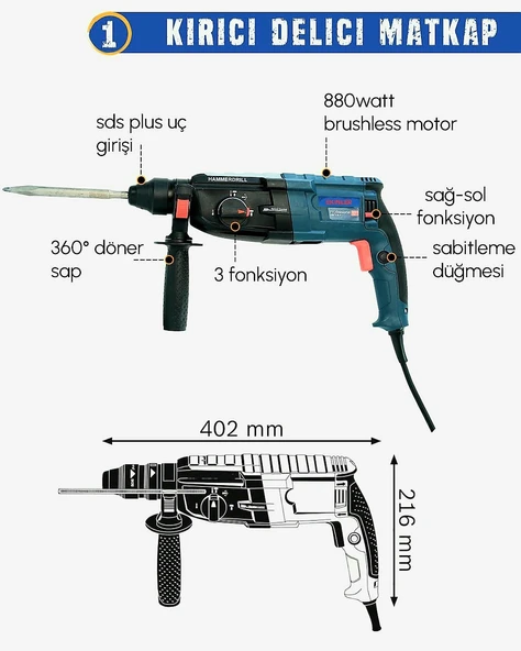 Elektrikli 5 Lİ Grup Set (4 lü Makine Seti Kırıcı Delici, 13mm Darbeli Vidalama Matkap, 125mm Avuç Taşlama, Dekupaj Testere + MMA777 İnverter Kaynak Makinesi) EEA433 - 2