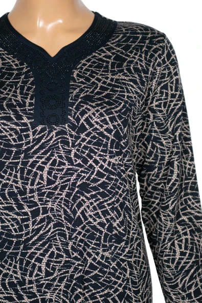 Hesna Kadın Demet Büyük Beden Kuplu Boydan Lacivert Elbise D85 - Resim 2