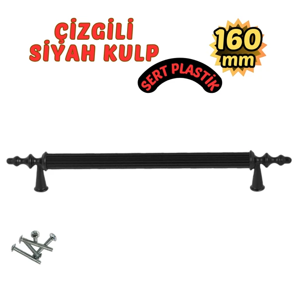 Çizgili Siyah Plastik Mobilya Kulpu 160mm – Tekli ürün görseli