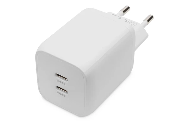 DIGITUS USB-C Mini charger, 2-Port, 65W 2x USB-C, 45W+20W, white