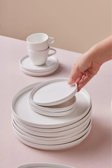 Stream Bone Sunset 34 Parça 6 Kişilik Kahvaltı Takımı Beyaz - Resim 4