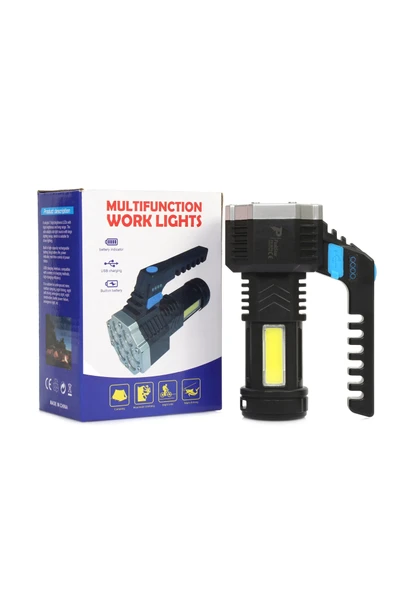 PS-3879 USB Şarj Göstergeli Şarj Edilebilir 7*XPE +COB Led El Feneri - 2