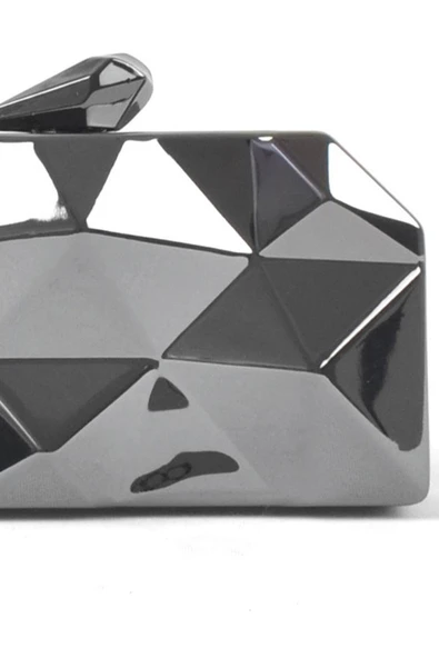 Geometrik Desenli Platin Metal Clutch Abiye Çanta - Resim 6