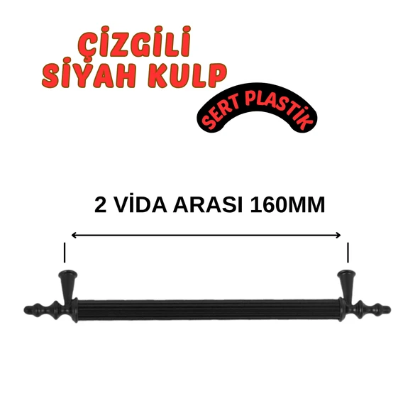 Çizgili Siyah Plastik Mobilya Kulpu 160mm – 3’lü - Resim 2