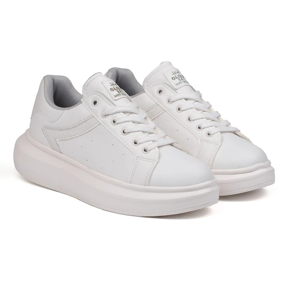 Kadın Beyaz Simli Rahat Günlük Sneaker Spor Ayakkabı