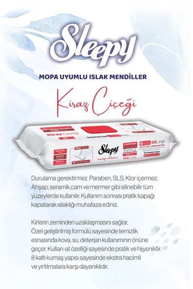 Sleepy 20'li Kiraz Çiçeği Mopa uyumlu ve Mop Seti, Rosie Hediyeli - Resim 4