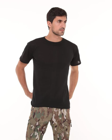 Single Sword Siyah Bisiklet Yaka İnce Yazlık Erkek Tişört - 3