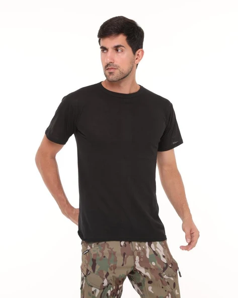 Single Sword Siyah Bisiklet Yaka İnce Yazlık Erkek Tişört - 4