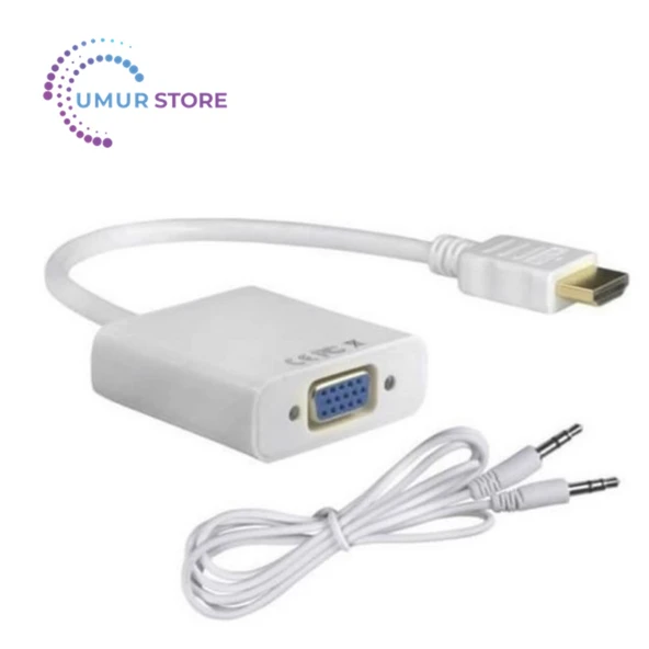 HDMI To VGA Dönüştürücü Çevirici Kablo Adaptör Görüntü Ses Destekli