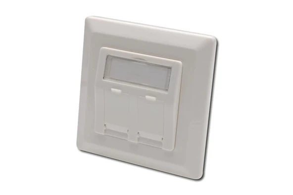 Keystone Jack Takmak İçin 2 li Priz (50/50 mm) Çerçevesi (80/80 mm), tozdan korumak amacıyla kapaklı