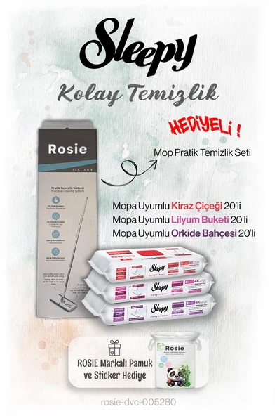 Sleepy Çiçek Serisi 20'li Mopa uyumlu ve Mop Seti, Rosie Hediyeli ürün görseli