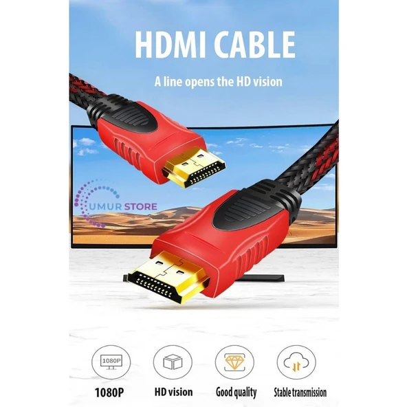 3mt Üç 3 Metre Sargılı HDMI Kablo Full Hd 1080 3D 4K 2160P Kaliteli Hdmi 2k 4K HDMI 2.0 ürün görseli 1