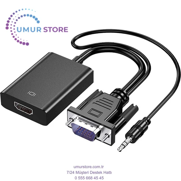 VGA HDMI Aktif Dönüştürücü VGA To HDMI Kablolu VGA Erkek HDMI Dişi VGA In HDMI Out Converter - 1