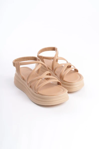 JET-BELLA Lastikli Şerit Detaylı Ortopedik Taban Kadın Sandalet  CTT - Ten - Resim 4