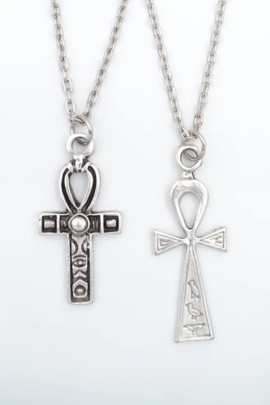 2'li Ankh Anahtarı - Nil'in Anahtarı Gümüş Kaplama Kolye Seti ürün görseli 1