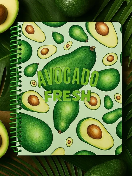 Avokado Fresh Temalı Spiral Çizgili Defter – 80 Yaprak / 160 Sayfa – 18x24 cm ürün görseli 1
