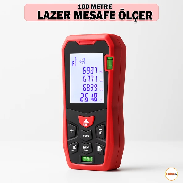 100 Metre Lazer Metre Mesafe Ölçer Hassas Dijital İnşaat Ölçüm Aleti Alan Ölçer Lazerli Ölçüm Cihazı - Resim 2