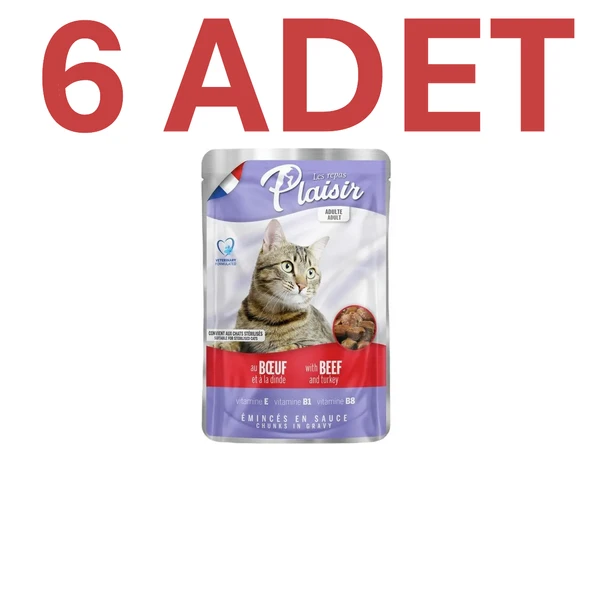 Plaisir Beef and Turkey Pouch Adult Cat Sığır Etli ve Hindi Etli Yaş Yetişkin Kedi Maması 100 gr - 1